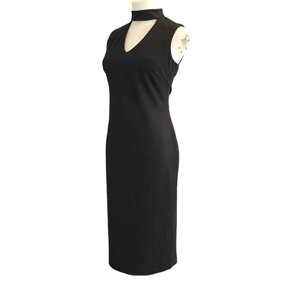 Calvin Klein Sleeveless V-Neck Choker Obsidian Black Knit Sheath Dress Size 8 - Picture 3 of 7